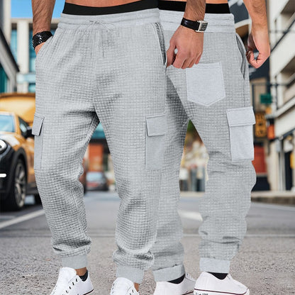 Men's Clothing  Pants Autumn Winter Fashion Casual Heavyweight Small Check Loose Jogger Sweatpants Waffles
