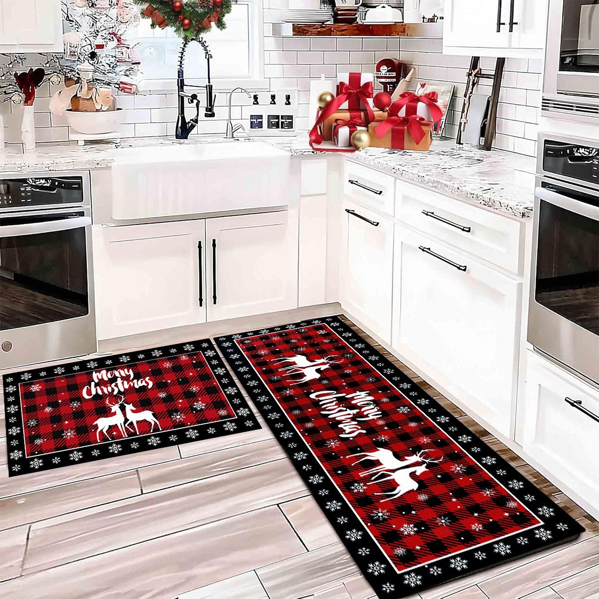 60/80/120CM Christmas Elk Floor Mat Xmas Tree Kitchen Rug Doormat Home Decor Navidad Natal Christmas Decorations For Home 2025
