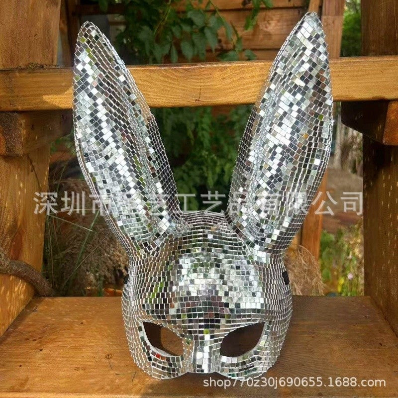 Disco Mirror Bunny Mask Sparkling Costume Accessory For Women Teens Halloween Party Rave Cosplay Glam Sexy Club Night Photo Prop