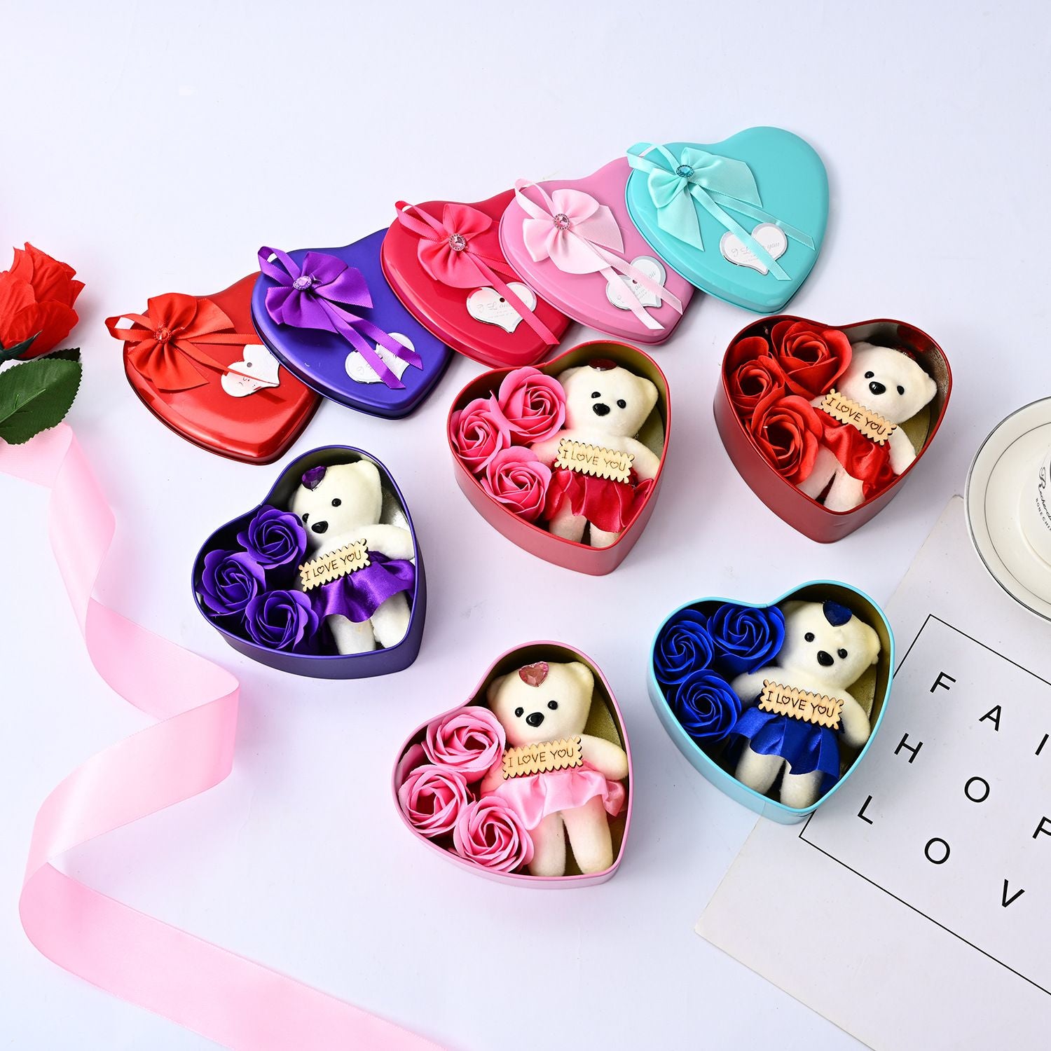 Bear Soap Rose Gift Box Valentines Day Flower Love Box Bears Bouquet Wedding Birthday Home Party Decoration