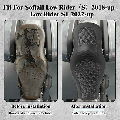 Assento de passageiro do condutor da motocicleta Almofada de assento duplo com encosto para Harley Softail Low Rider ST Sport Glide 2018-2024
