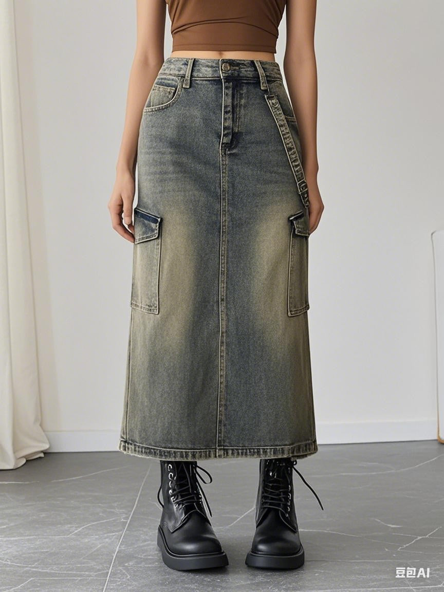 Modern Office Style Women's Denim Maxi Skirt High Waist Long Jean Pants Minimalist Workwear Fashion Clothing