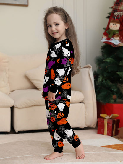 Kids Halloween Pajamas Set - All - Over Colorful Pumpkin & Ghost Print Sleepwear