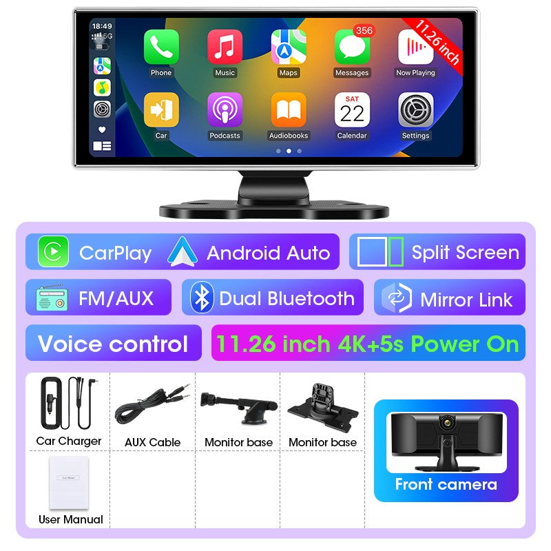Câmera Veicular 10/11.26 polegadas 4K DVR Automotivo Sem Fio Carplay & Android Auto GPS Navegação Gravador de Vídeo Painel Dupla Lente Wifi FM AUX
