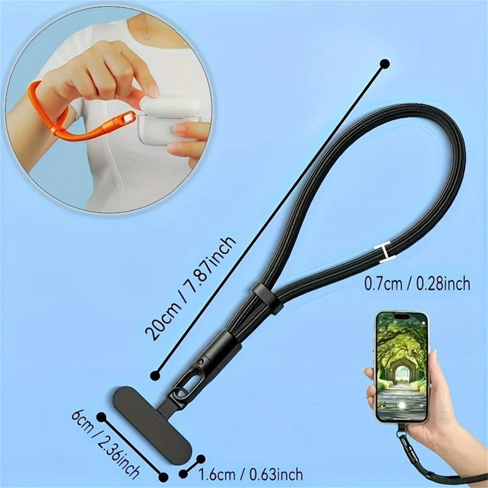 Cordão anti-queda para celular universal ajustável, pulseira curta com design de travamento automático, alça de poliéster durável para celular
