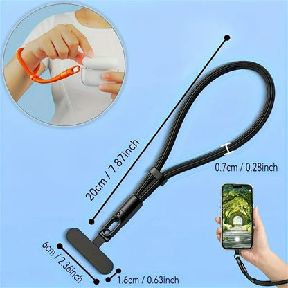 Cordão anti-queda para celular universal ajustável, pulseira curta com design de travamento automático, alça de poliéster durável para celular
