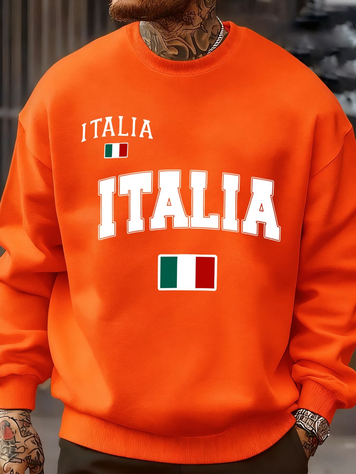 Italia Italian Flag Print Autumn Men Sportswear Fleece Sweatshirt Street Casual Pullovers Oversized Clothes Unisex Fashion Tops