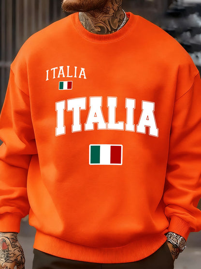 Italia Italian Flag Print Autumn Men Sportswear Fleece Sweatshirt Street Casual Pullovers Oversized Clothes Unisex Fashion Tops