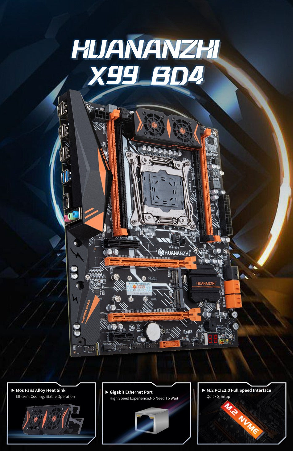 Placa-mãe HUANANZHI X99 BD4 LGA 2011-3 XEON X99 suporta Intel E5 2640 2666 2670 2696 2678 V3 V4 DDR4 RECC NON-ECC NVME NGFF