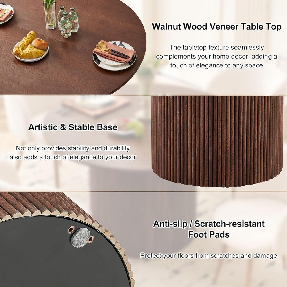 Round Dining Table for 4, Modern Farmhouse Kitchen Table, 47 Inch Small Circle Dining Tables, Walnut Wood Veneer Tabletop with W