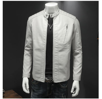 Men White Locomotive Leather Jackets Moto Biker Pu Leather Coats High Quality Male Spring Autumn Slim Leather Jackets Size 5XL