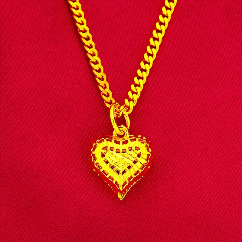 9999 24K heart-shaped necklace, ethnic style luxury hollow pendant, women's gold necklace pendant, gold jewelry jewelry
