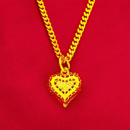 9999 24K heart-shaped necklace, ethnic style luxury hollow pendant, women's gold necklace pendant, gold jewelry jewelry