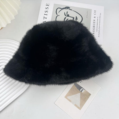 Hot Sale Fluffy Faux Fur Bucket Hats Women Warm Thick Plush Winter Hat Lady Fashion Fisherman Cap Korean Furry Bucket Hat Y2k