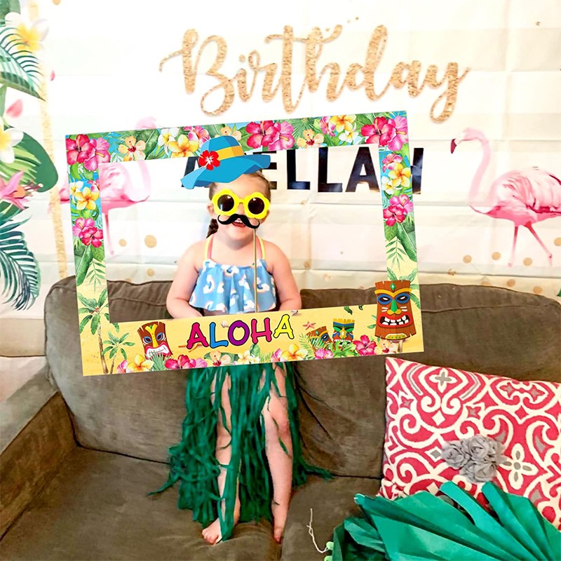 23pcs Hawaiian Party Decorations Photo Booth Props Paper Pineapple Flower Summer Beach Pool Party Hawai Aloha Party Supplies