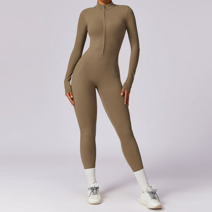 Women Yoga Jumpsuit Fitness Sports Suit Zipper Elastic One-Piece Bodysuits Gym Long Sleeve Gym Runing Push Up Workout Sportwear