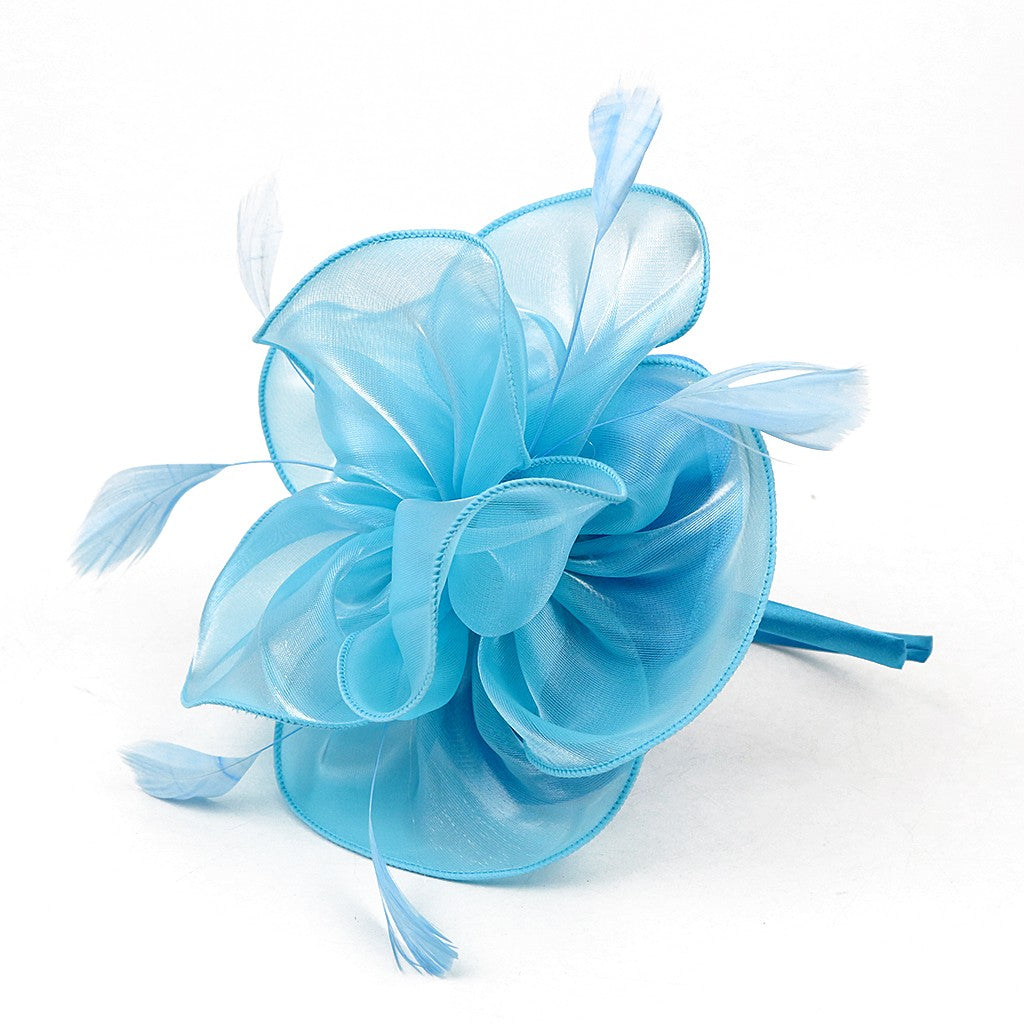 Novo Chapéu Fascinator de Organza Feminino com Flor de Pena Kentucky Derby Cocar Chapéu Pillbox para Casamento Chá da Tarde Acessórios de Cabelo com Clipe
