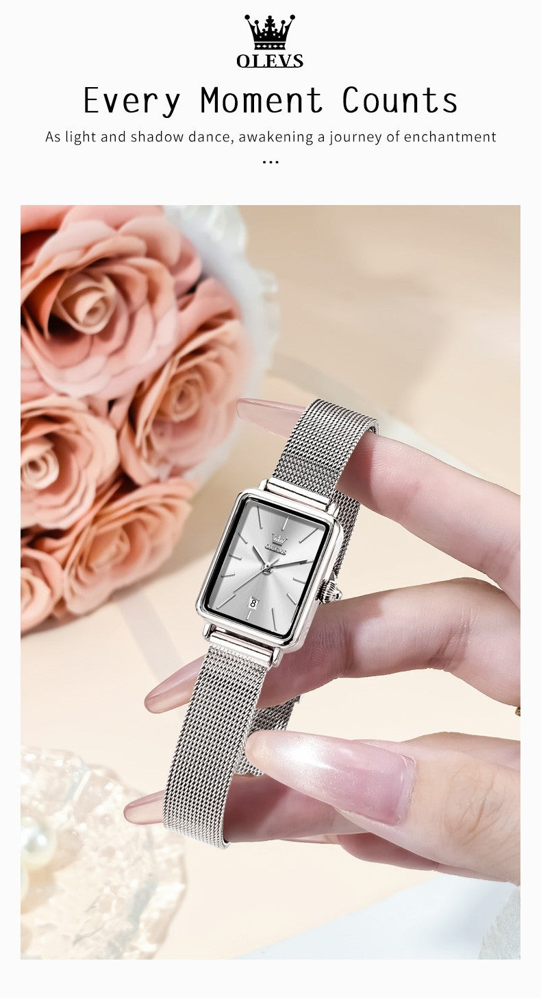 OLEVS Ultra Thin 8mm Women's Watches With Gift Box Fashion Elegant Rose Gold Mesh Steel Strap Luxury Quartz Watch for Woman 3692