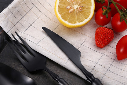 Conjunto de Talheres 24 Peças Aço Inox Fosco Preto Dourado Jogo de Talheres de Mesa Faca Colher Garfo Lavável em Lava-louças