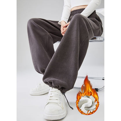 Winter Lady Snow Warm Thin Straight Leg Pants Girls Classic Daily Plush Trousers Women High Waist Thermal Fleece Pants