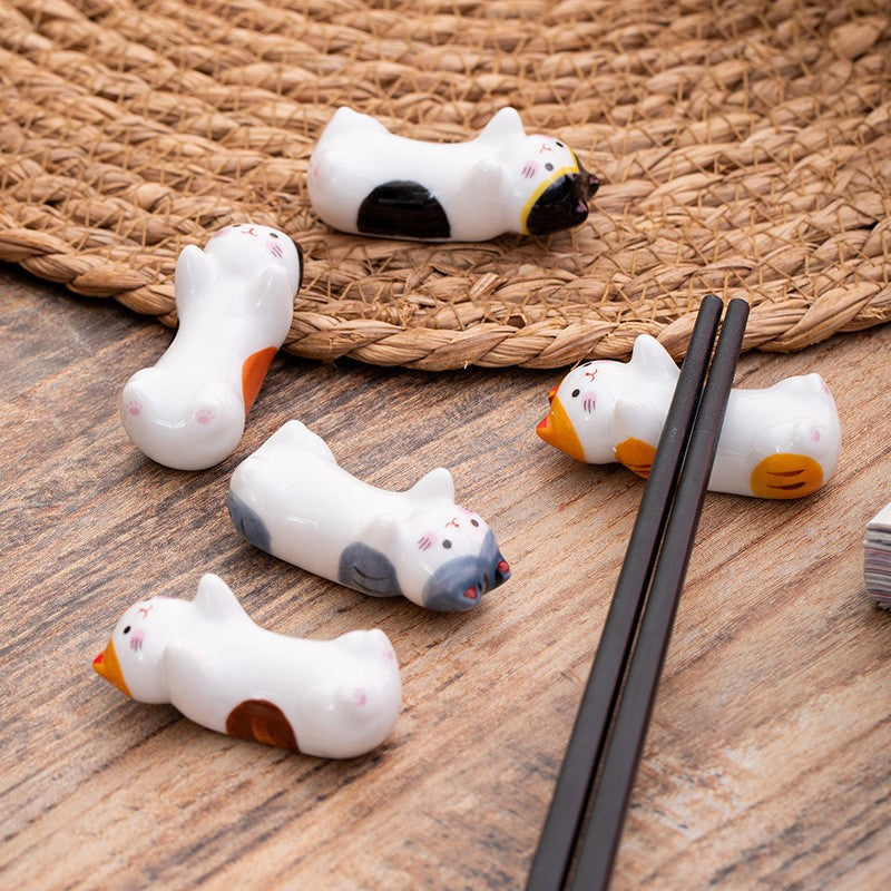 Conjunto de Descanso de Hashi de Cerâmica Gato Fofo Suporte de Hashi de Sushi de Comida Suporte de Garfo de Colher de Cerâmica Artesanato Suporte de Travesseiro