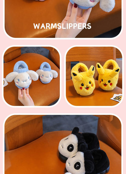 2025 New Winter Warm Cute Cartoon Indoor Mule Soft Non-slip Fluffy Slippers For Kids Teen Boys Girls Children Home Cotton Shoes
