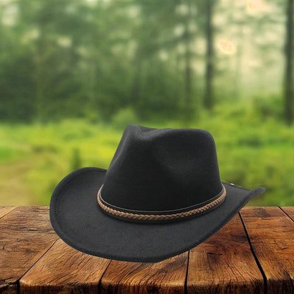Classic Cowboy Hats for Women Men Retro Cowgirl Hats Wide Brim Felt Hats with Decorative Band