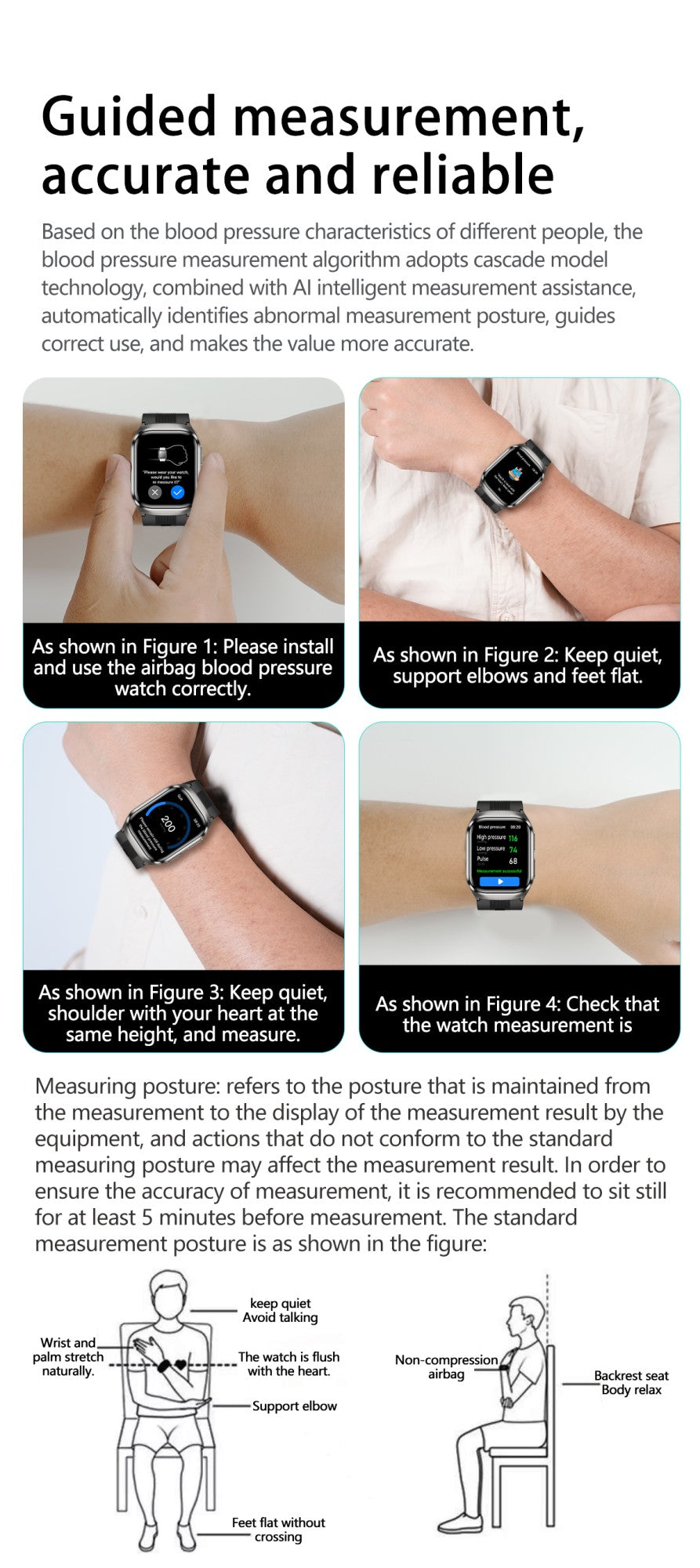 2025 Novo Smartwatch de Enfermagem de Grau Médico Air Bag para Homens, Gordura Sanguínea, ECG+PPG, Pressão Arterial, Transmissão, NFC, Chamada BT HD, Smartwatch de Saúde para Mulheres