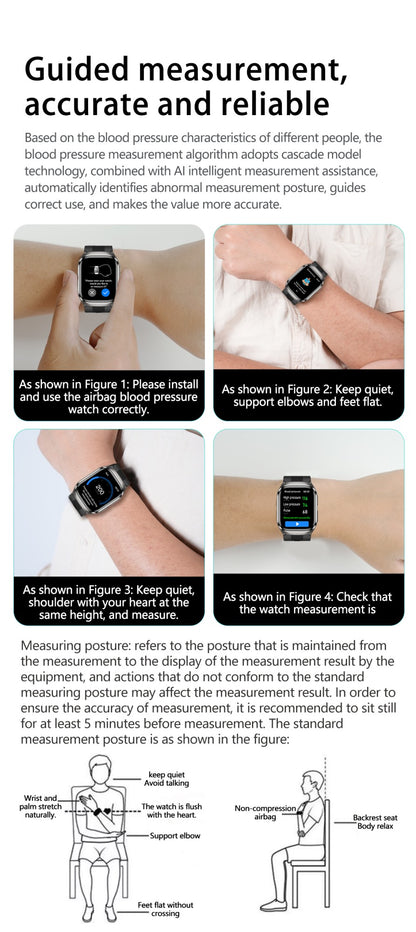 2025 Novo Smartwatch de Enfermagem de Grau Médico Air Bag para Homens, Gordura Sanguínea, ECG+PPG, Pressão Arterial, Transmissão, NFC, Chamada BT HD, Smartwatch de Saúde para Mulheres