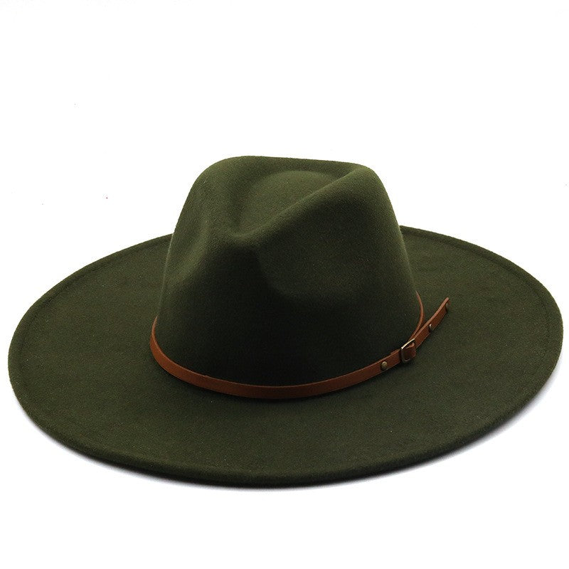 9.5cm Wide Brim Fedora Hats with Brown Belt Autumn Winter Women Party Top Hat Men Jazz Retro Cowboy Felt Cap Panama Sun Hat