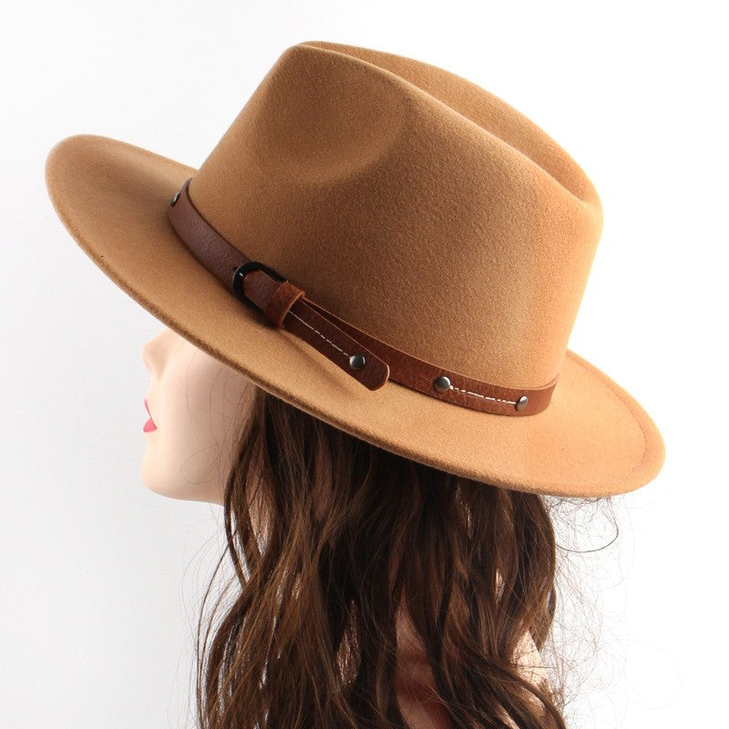 Belt Wool Fedoras Hat For Women Men Winter Autumn Warm Vintage British Style Round Bowler Caps Church Flat Brim Felt Jazz Hats