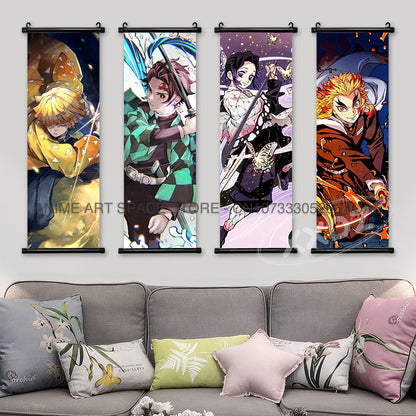 Demon Slayer Hanging Painting Decoração de Casa Kamado Tanjirou Arte de Parede Pôster de Anime Uzui Tengen Rolos de Lona Imagens Sala de Estar