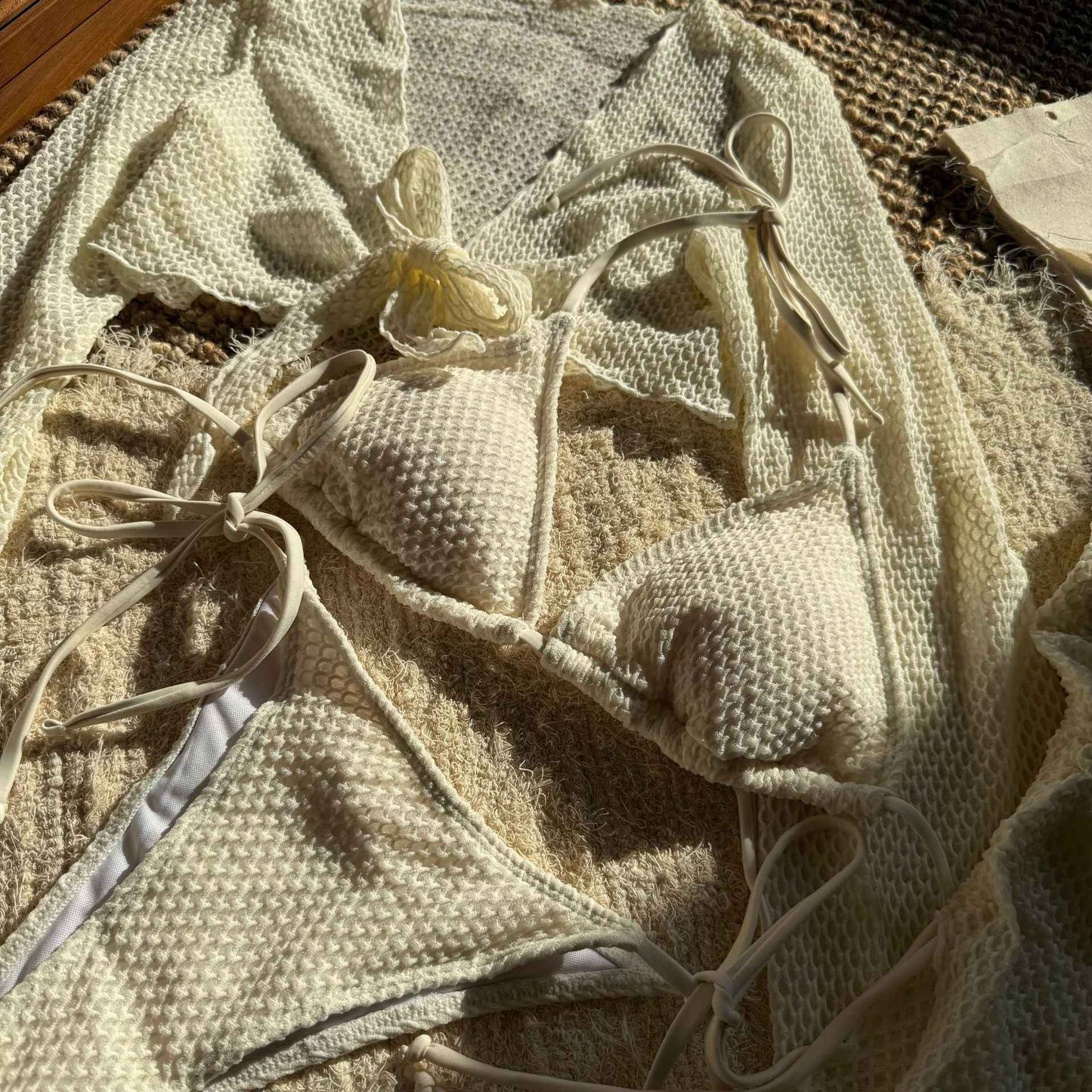 Summer Holiday 4 Piece Bikini Set 2025 Women Sexy White Long Sleeve Cover Up and Skirt Swimsuit Beach Bathing Suit Pool Swimwear