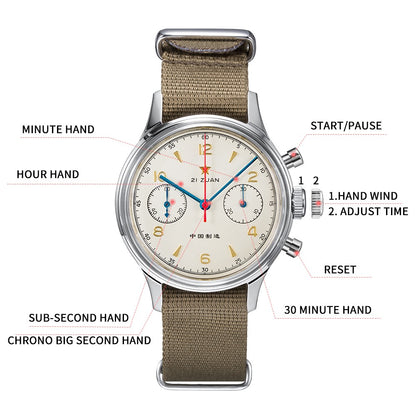 RED STAR 38mm Men's 1963 Chronograph Mechanical Watch Pilot with Seagull Movement ST1901 Air Force Aviation Sapphire Goose 40mm