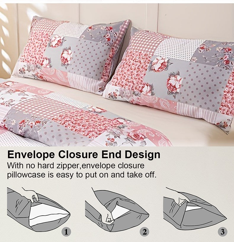 3pcs Splicing floral Pattern Duvet Cover Set, Soft Skin-Friendly Bedding Set Includes 1 Duvet Cover And 2 Pillowcases