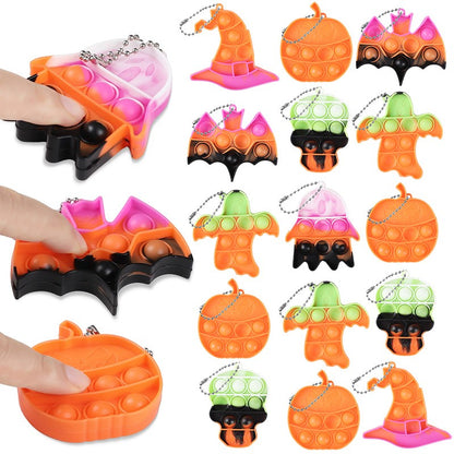 6/12Pcs Halloween Ghost Pumpkin Skull Pop Fidget Antistress Toy Kaychain for Kids Birthday Party Favors Halloween Pinata Fillers