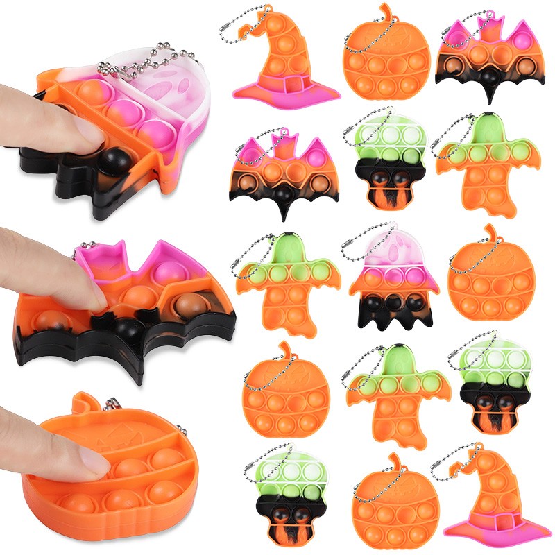 6/12Pcs Halloween Ghost Pumpkin Skull Pop Fidget Antistress Toy Kaychain for Kids Birthday Party Favors Halloween Pinata Fillers
