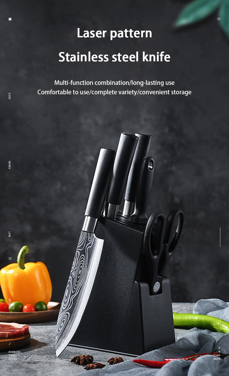 Kitchen Knives Scissors Sharpening Rod Set Laser Damascus Pattern Utility Stainless Steel Sharp Slicing Chef knife Cooking Tool