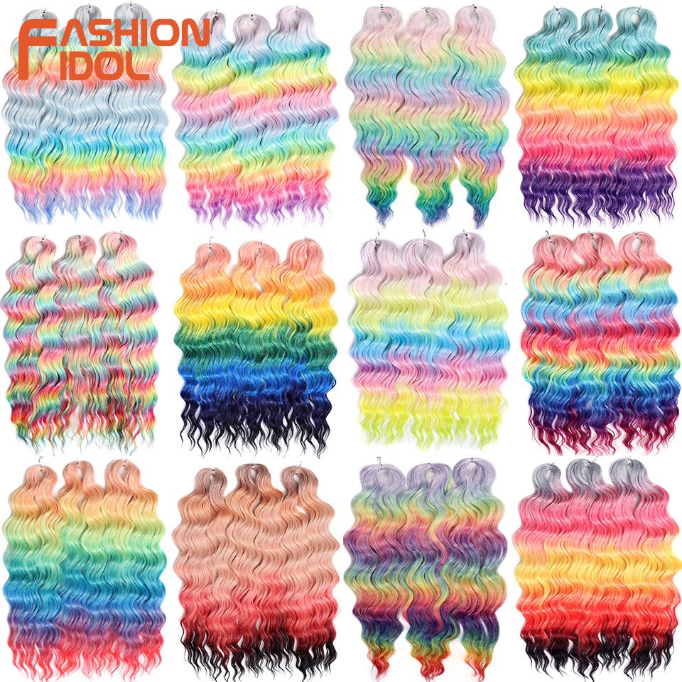FASHION IDOL Cabelo de Crochê Torção Laranja Extensões de Cabelo Trançado de Onda Profunda Sintética Cabelo Onda de Água 24 Polegadas Fibra Resistente ao Calor