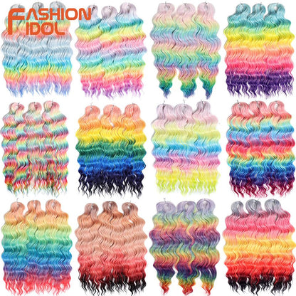 FASHION IDOL Cabelo de Crochê Torção Laranja Extensões de Cabelo Trançado de Onda Profunda Sintética Cabelo Onda de Água 24 Polegadas Fibra Resistente ao Calor