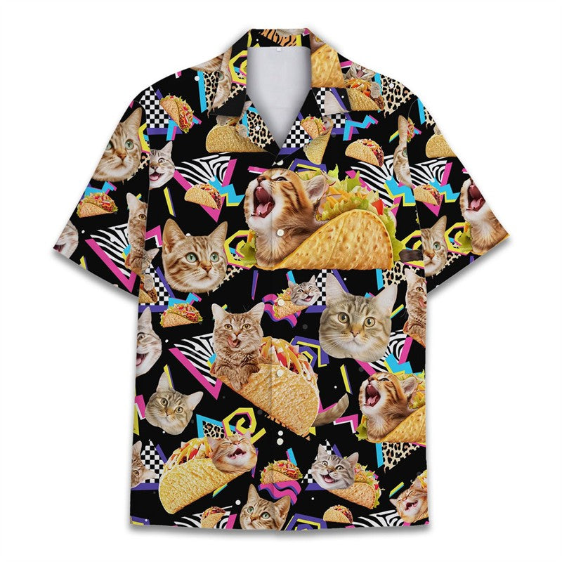 Funny Raccoon 3D Print Shirts For Men Hawaiian Casual Short Sleeve Lapel Blouse