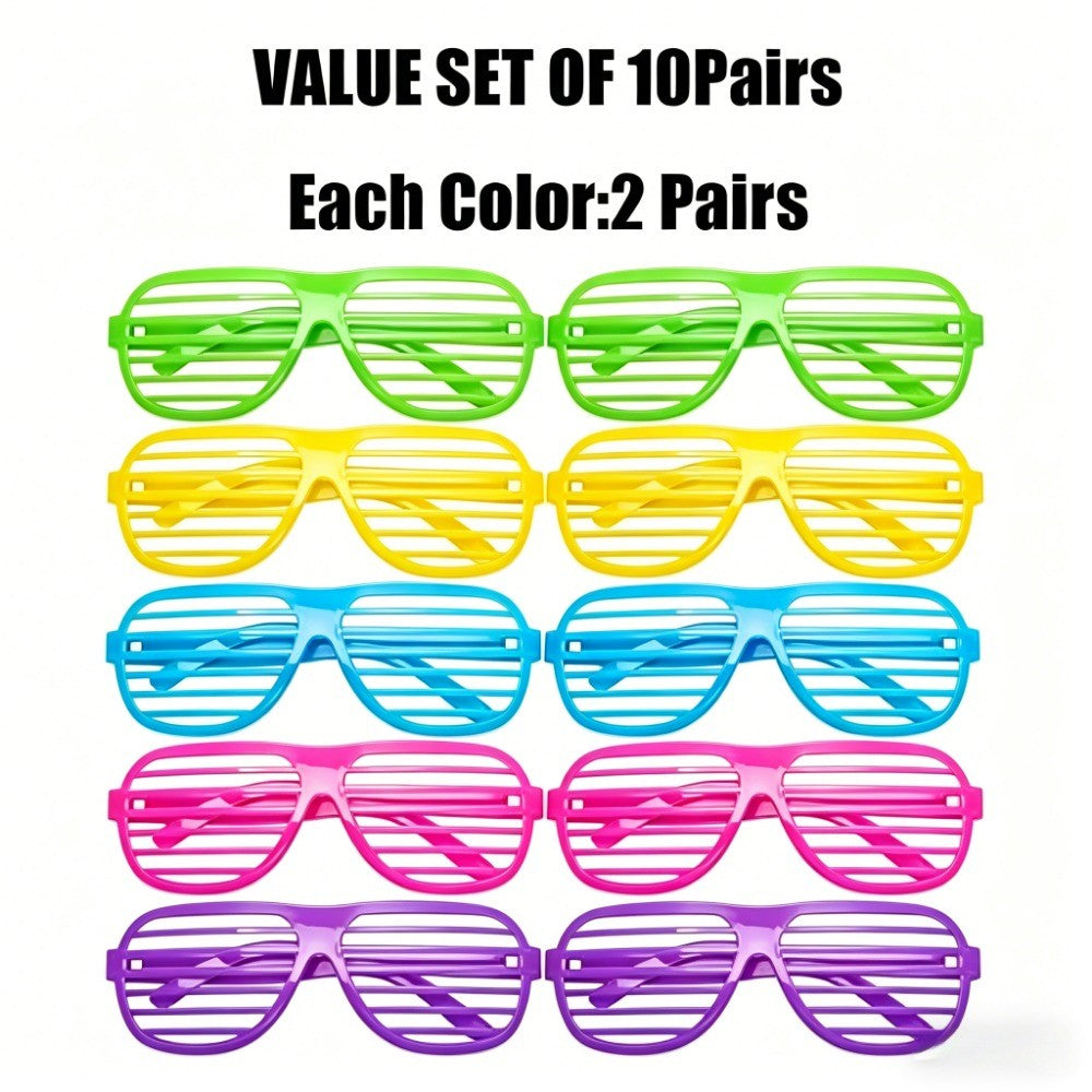 10 Pairs Shutter Shades Glasses Neon Slotted Glasses 80s Accessories Eyewear Props Party Decoration