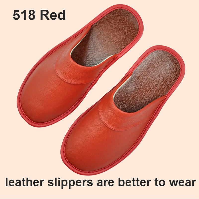 Big sizeGenuine Cow Leather Slippers Homes in indoor slipper Spring Autumn men women elderly non-slip casual single Slides shoes