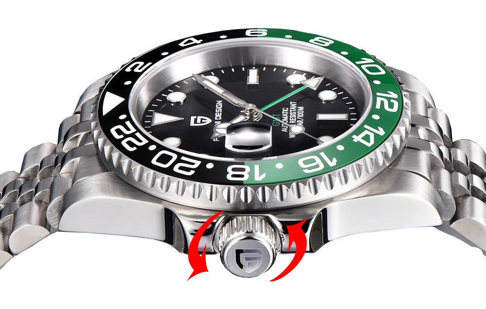 PAGANI DESIGN PD-1662 Luxury GMT Men Mechanical Wristwatch Sapphire Glass Stainless Steel 100M Waterproof Automatic Watches