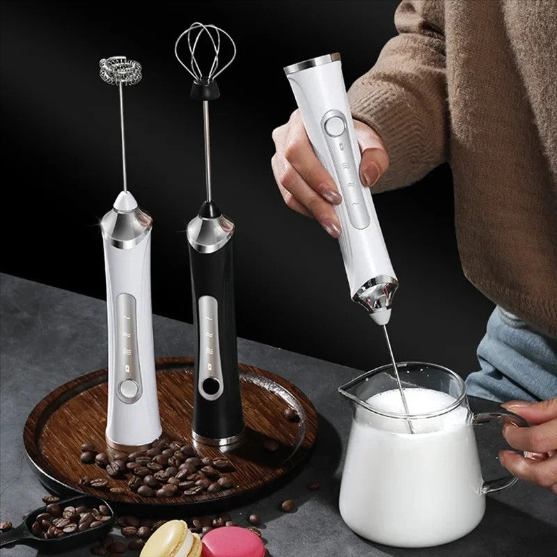 Máquina de café elétrica, batedor de ovos, espumador de bebidas portátil recarregável, batedor de geleia e creme portátil de 3 velocidades, liquidificador de cozinha