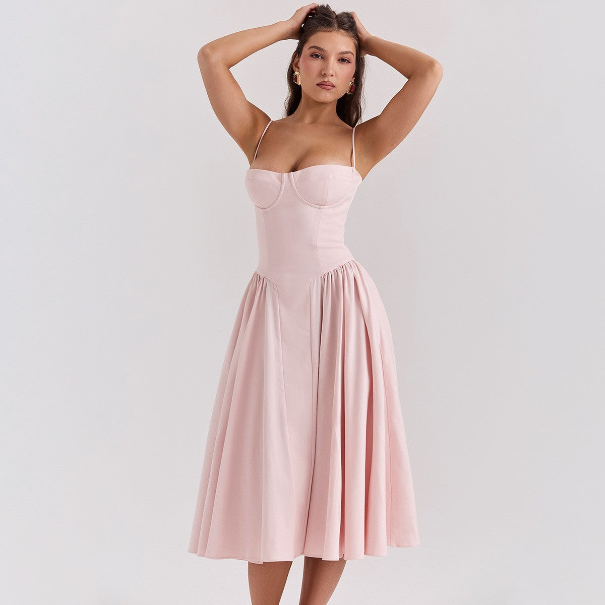 Summer Women Elegant Sleeveless Backless Pleated Dresses Lady Sexy Solid Sling M