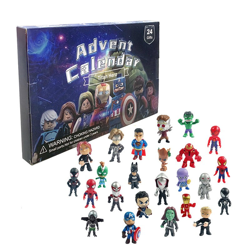 Marvel Christmas Advent Calendar Box Disney Mini Q Version Hulk Anime Figure Spiderman Iron Man Kids Toys 24pcs Figure Gift Box
