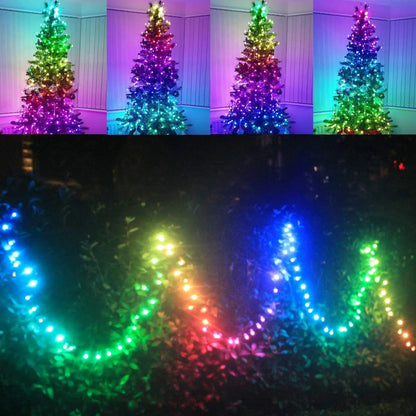 USB RGBIC LED Fairy Lights WS2812B Bluetooth Smart Control Dream Color Music Sync Waterproof Garland Holiday Wedding Decor Lamp