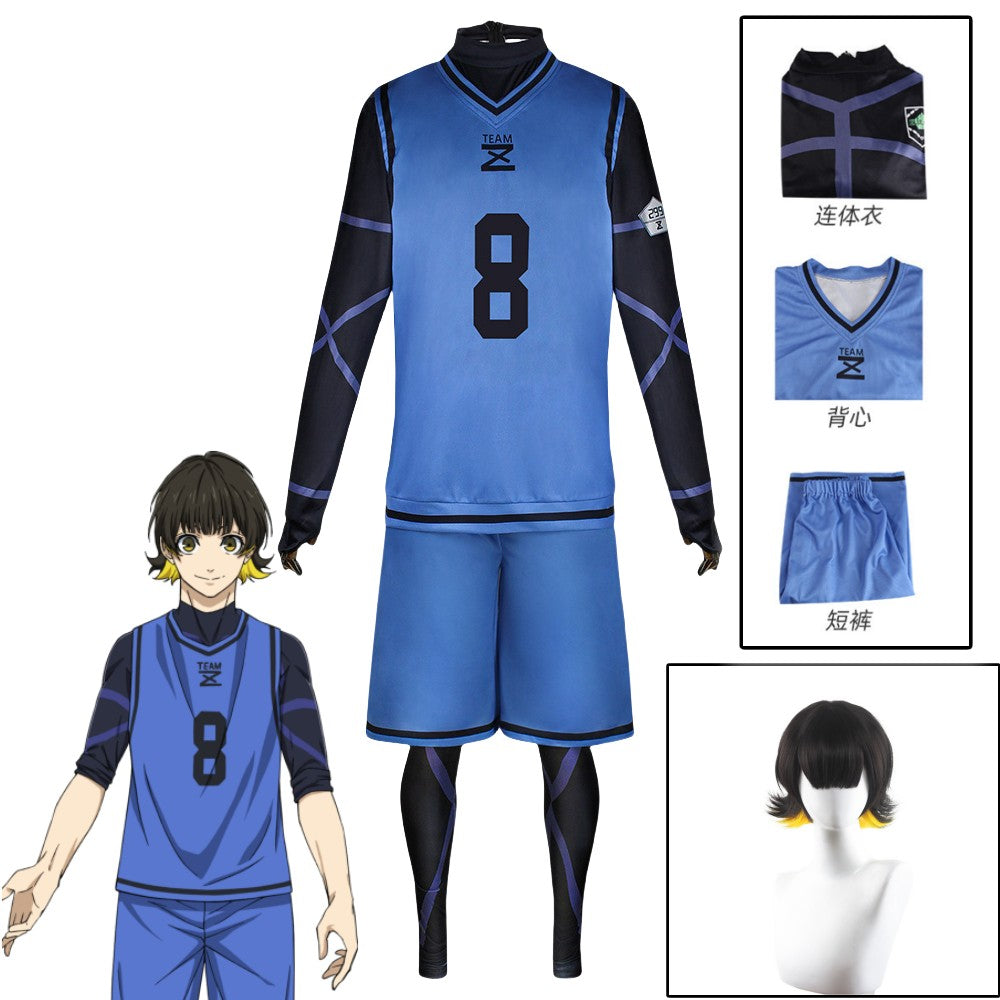 Anime Bachira Meguru Cosplay Costume Football Jersey Sportswear Blue Uniform Bodysuit Halloween Christmas Party Outfit