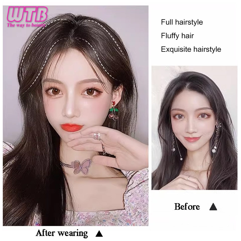 Almofadas de cabelo sintéticas invisíveis sem costura, clipe de uma peça com 2 clipes, aumentam o volume do cabelo, extensões de cabelo, aplique de cobertura superior lateral
